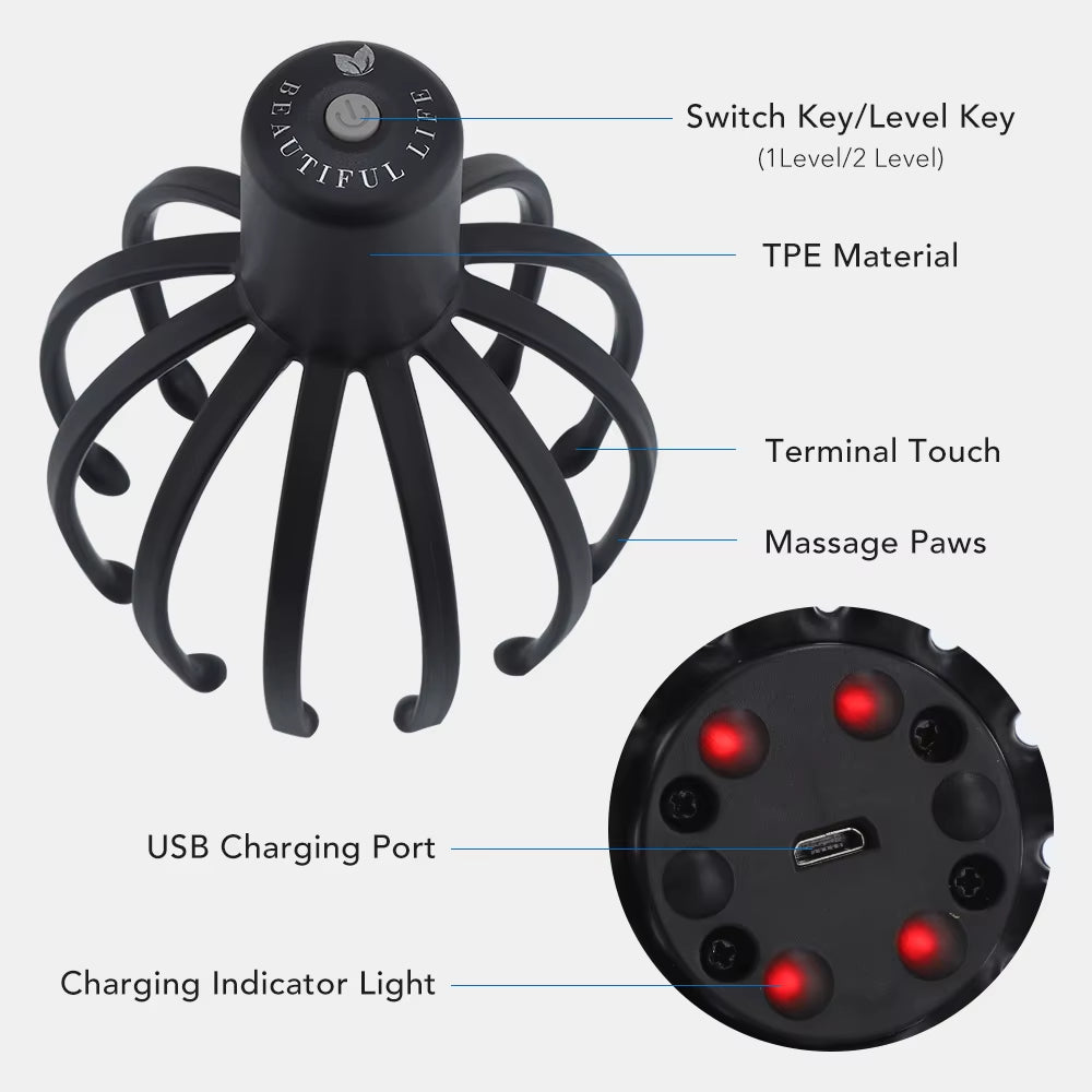 Electric Octopus Claw Scalp Massager Stress Relief Therapeutic Head Scratcher Relief Hair Stimulation Head Massager Health Care